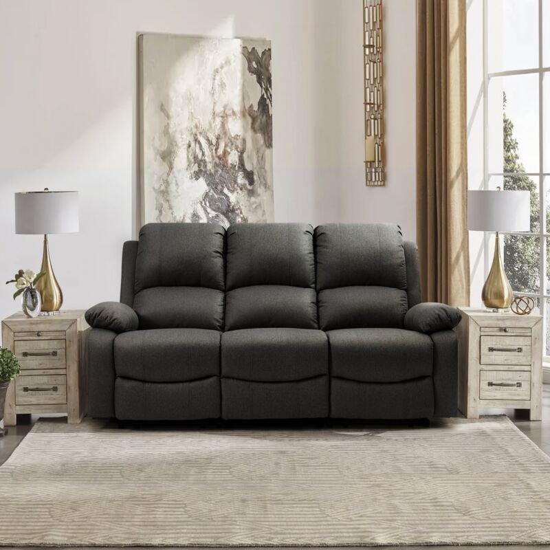 Fabric Recliner Sofa Set- Chair, 2 Seater Sofa, 3 Seater Sofa In Light Grey Or Dark Grey